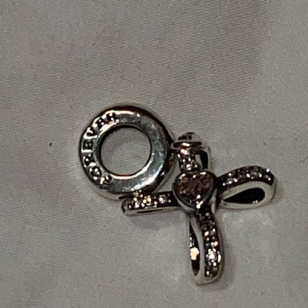 Sterling Silver 925 Pandora Cross Charm Pendant with Pink Heart & Gem Accents. - Picture 8 of 9